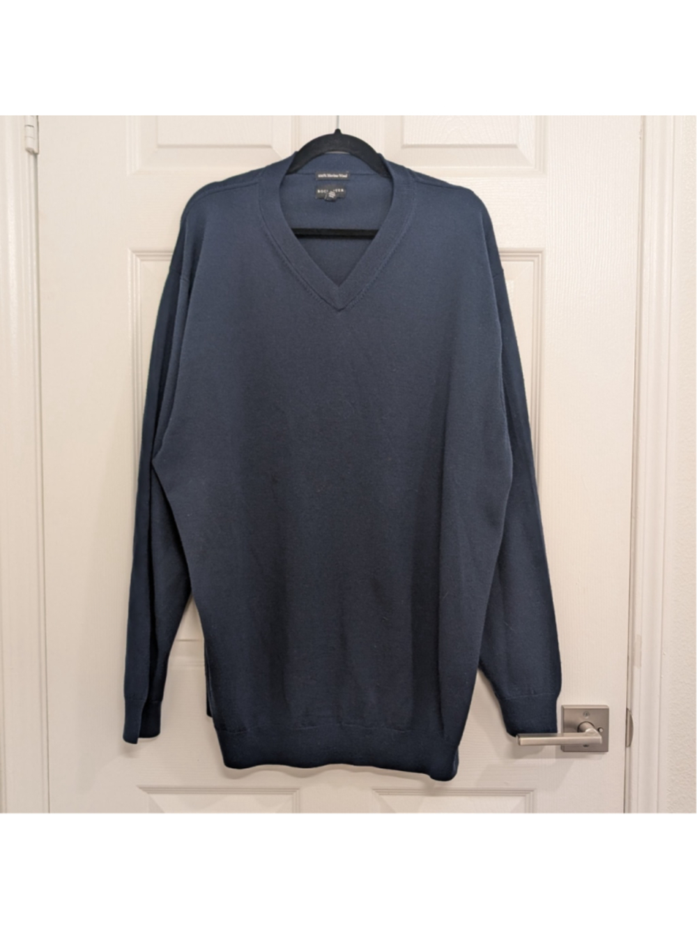 Men's ROCHESTER V-Neck 100% Merino Wool Sweater 2XLT Navy Blue Old Money Preppy